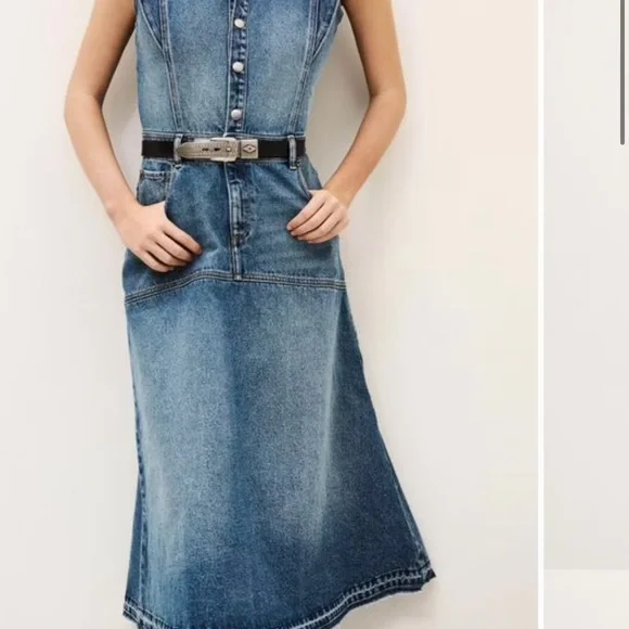 Denim Midi Dress - Blue Sleeveless Jean Dress - Picture 6 of 7